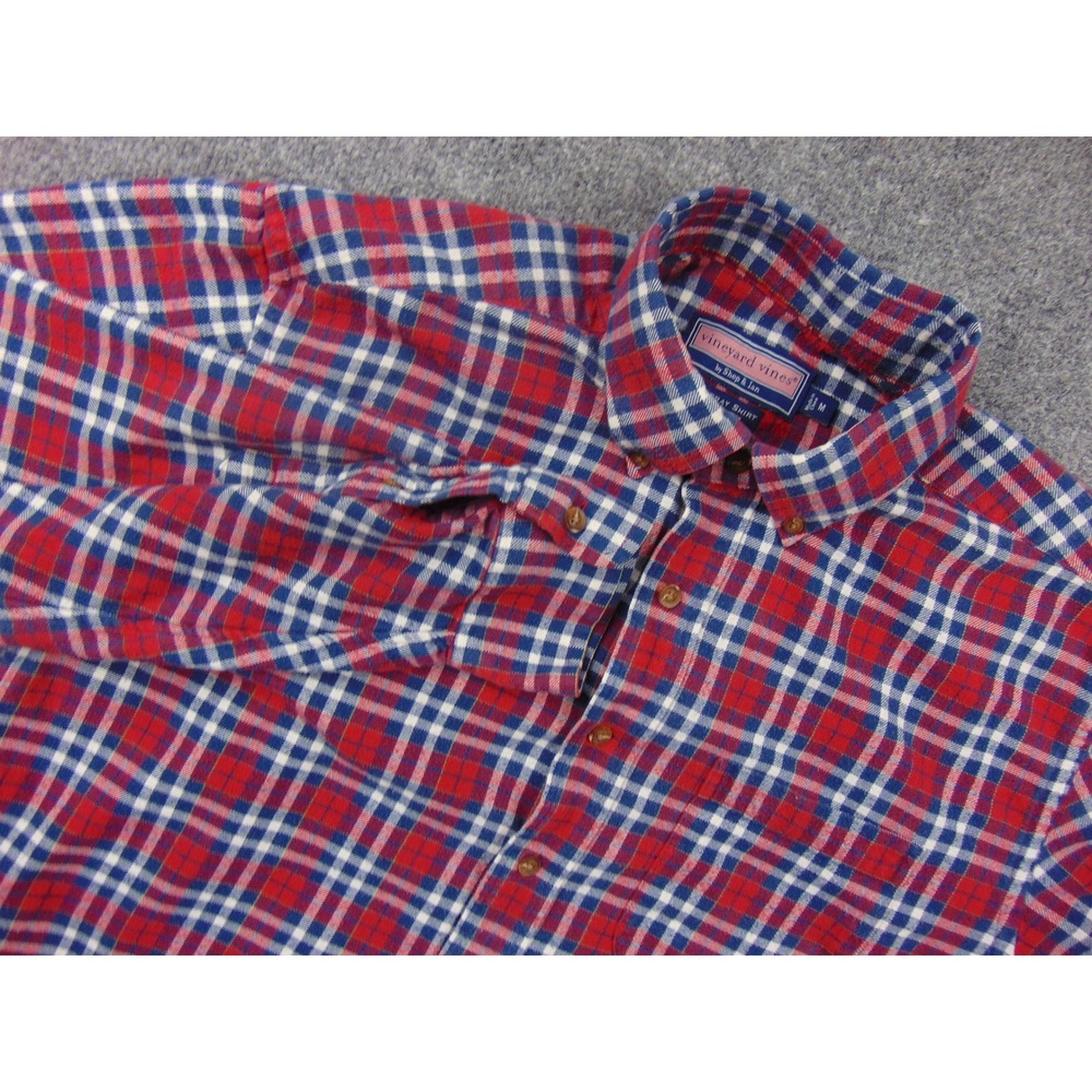 Vineyard‎ Vines Murray Shirt Mens Med Red Blue Plaid Flannel Button Down Preppy